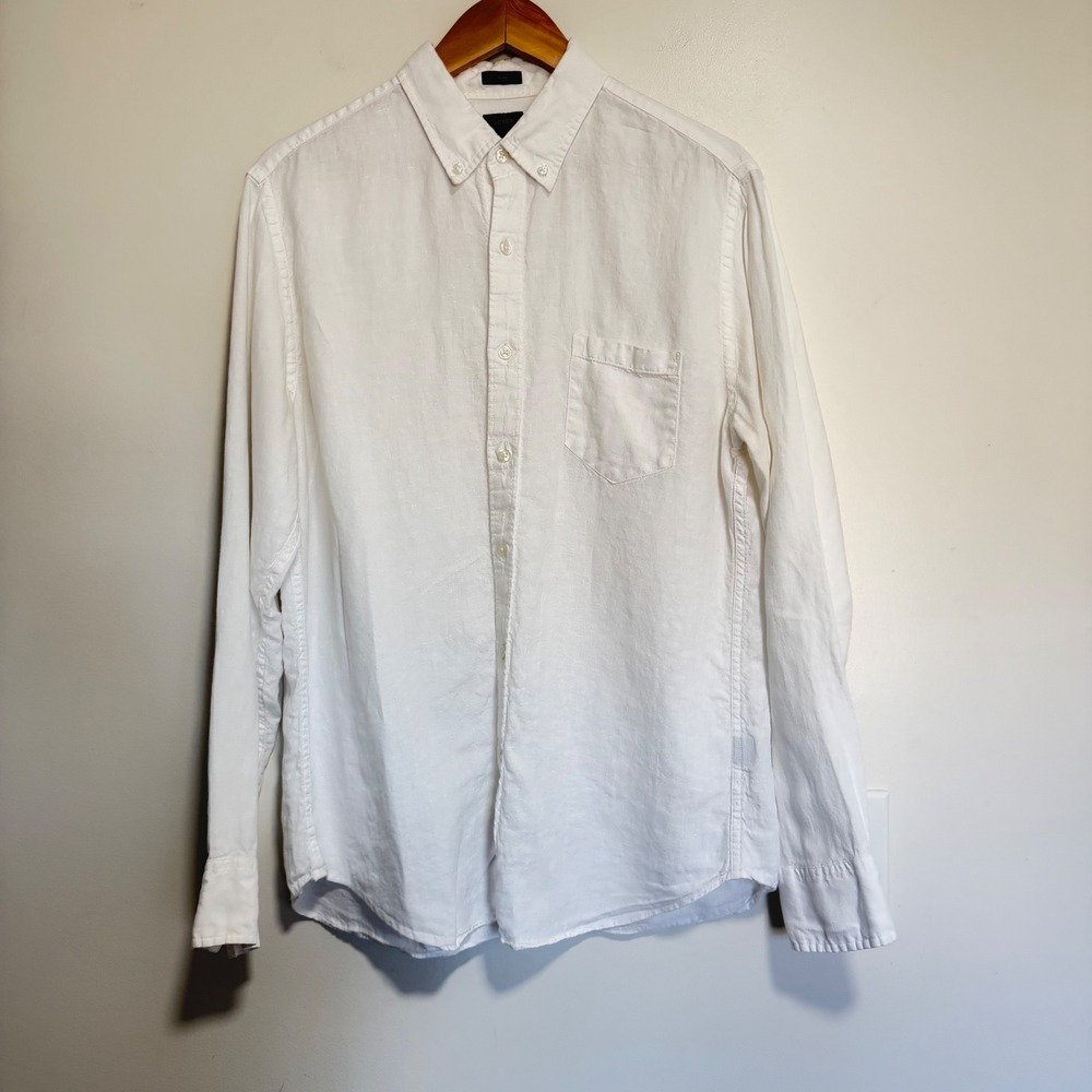 J.Crew Baird McNutt Irish Linen Shirt Mens Large White Slim Fit Button Down